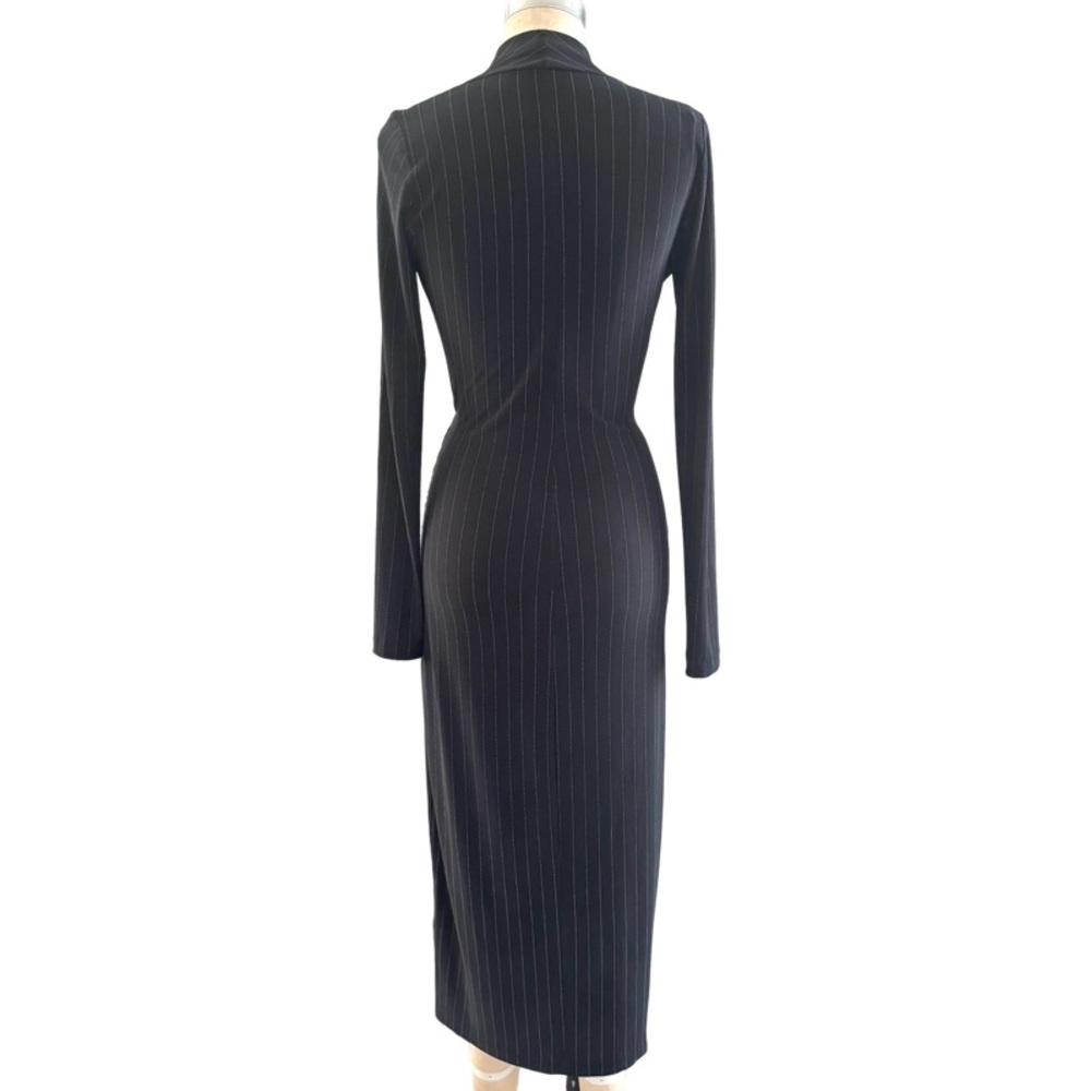 Norma Kamali Faux Wrap Jersey Pinstripe Sheath Maxi Dress in Black Size XS - Picture 4 of 11